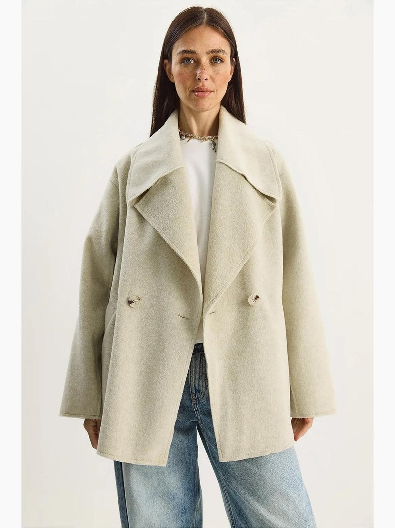 Giacca oversize in feltro con bottone e colletto ampio lucci Beige argilla - Kiabi