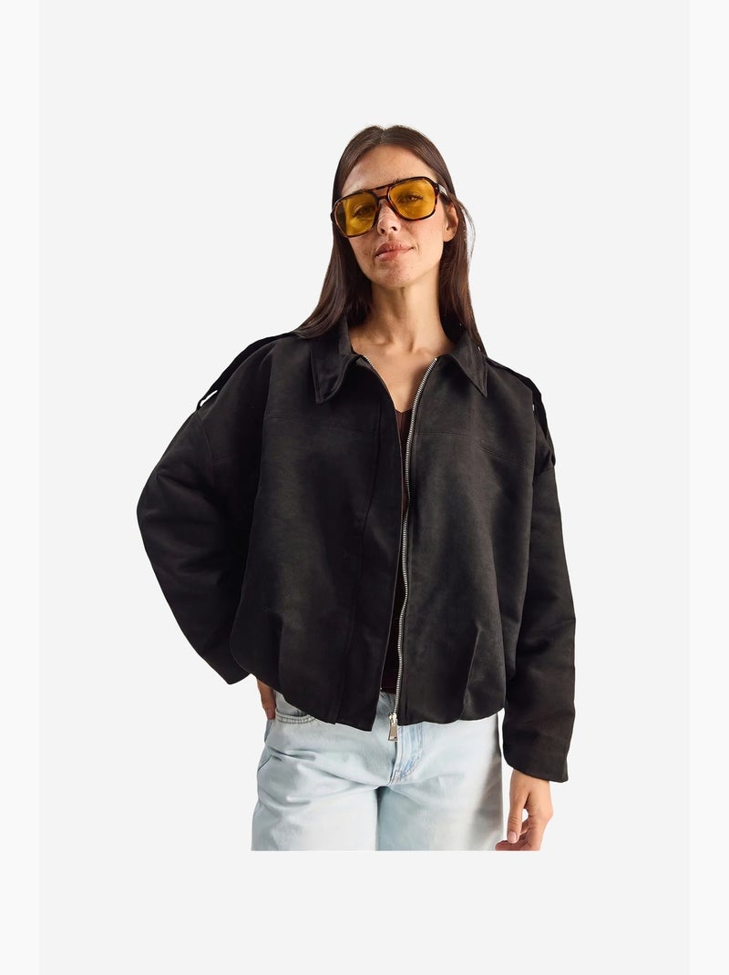 Giacca oversize in finta pelle scamosciata lucci Nero - Kiabi