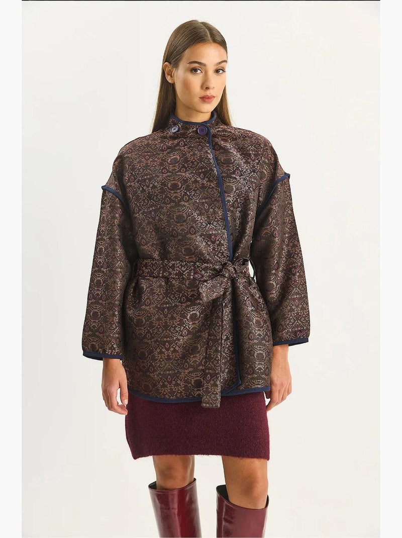 Giacca oversize in jacquard con chiusura a fibbia lucci Marrone scuro - Kiabi