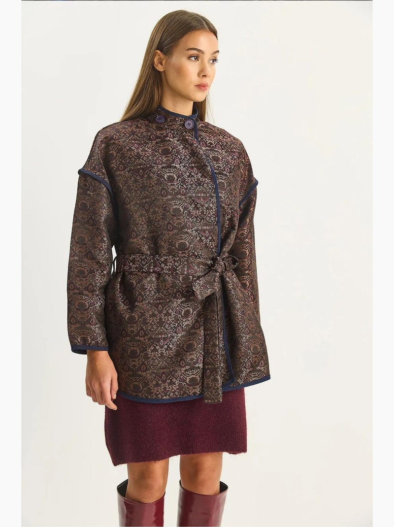Giacca oversize in jacquard con chiusura a fibbia lucci Marrone scuro - Kiabi