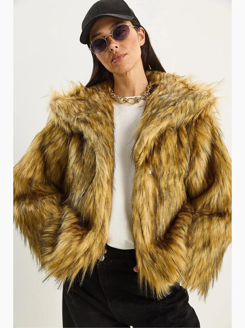 Giacca oversize in pelliccia sintetica lucci Cammello - Kiabi