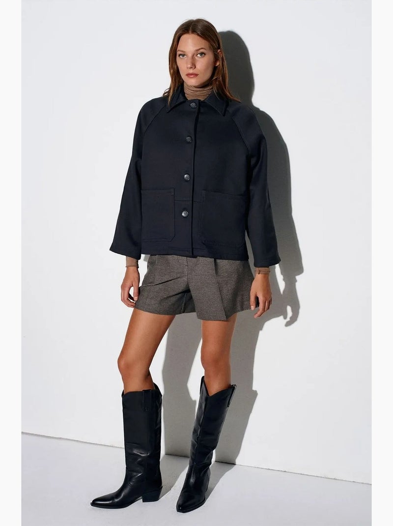 Giacca oversize in tessuto intrecciato effetto peluche con bottoni dilvin Nero - Kiabi