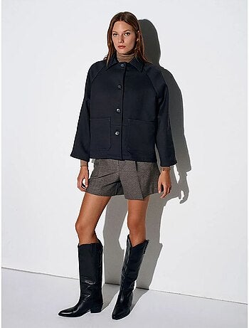 Giacca oversize in tessuto intrecciato effetto peluche con bottoni