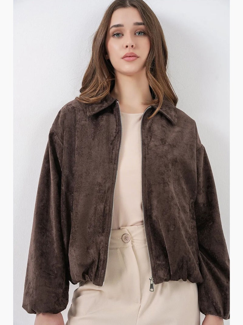 Giacca oversize in velluto con zip e tasche bdart Marrone cioccolato - Kiabi