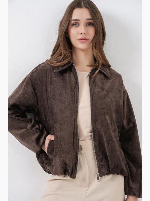 Giacca oversize in velluto con zip e tasche bdart - Kiabi Giacca oversize in velluto con zip e tasche bdart - Kiabi