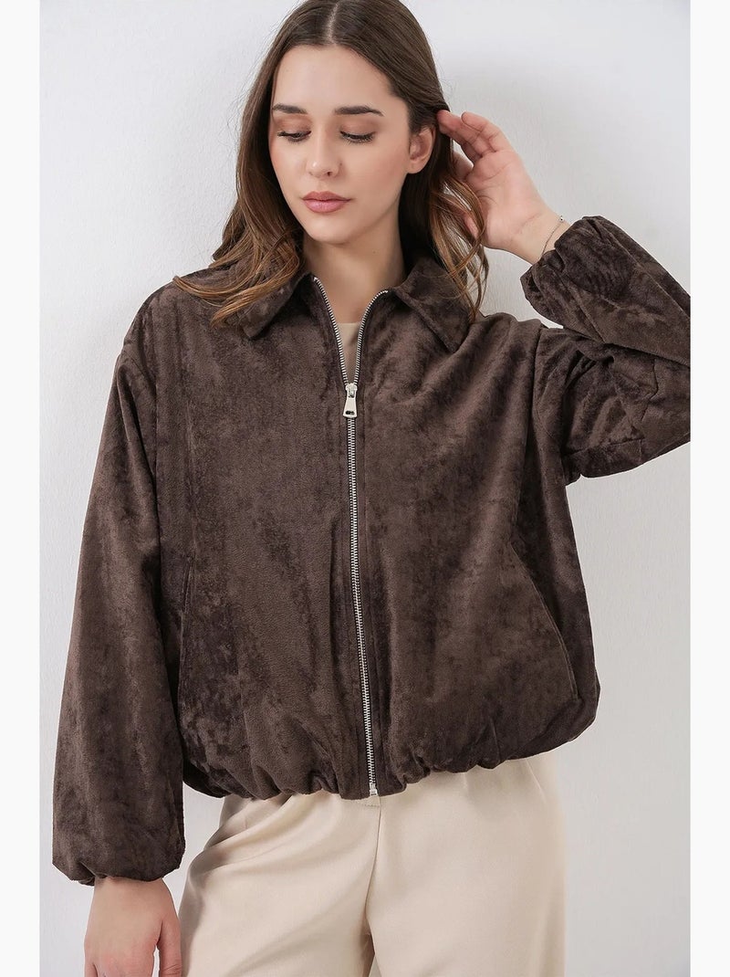 Giacca oversize in velluto con zip e tasche bdart Marrone cioccolato - Kiabi