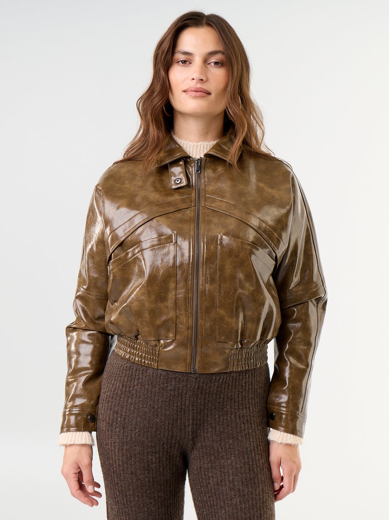 Giacca oversize in vinile Kaki - Kiabi