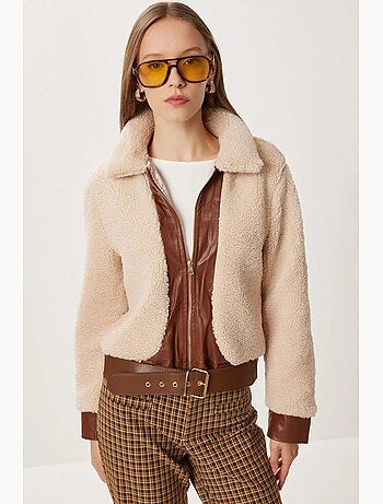Giacca plush con dettagli in ecopelle istanbul
