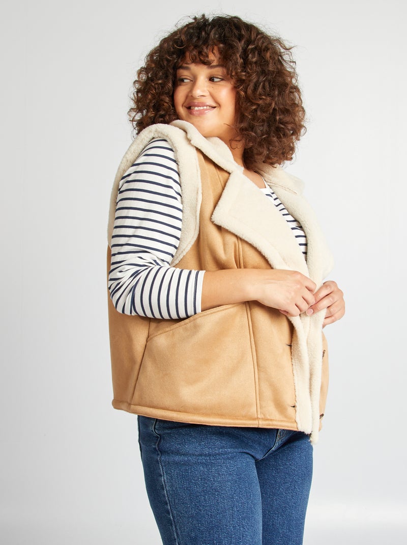 Giacca senza maniche effetto effetto montone MARRONE - Kiabi