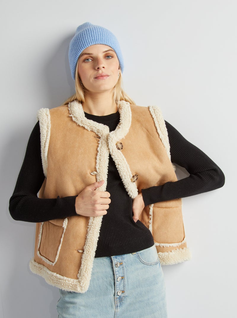 Giacca senza maniche in finto camoscio e effetto montone BEIGE - Kiabi