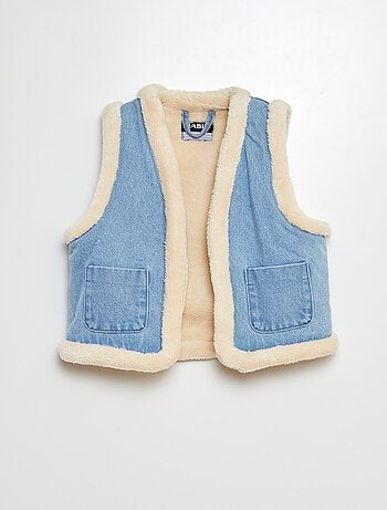 Giacca senza maniche in jeans e pelliccia sintetica