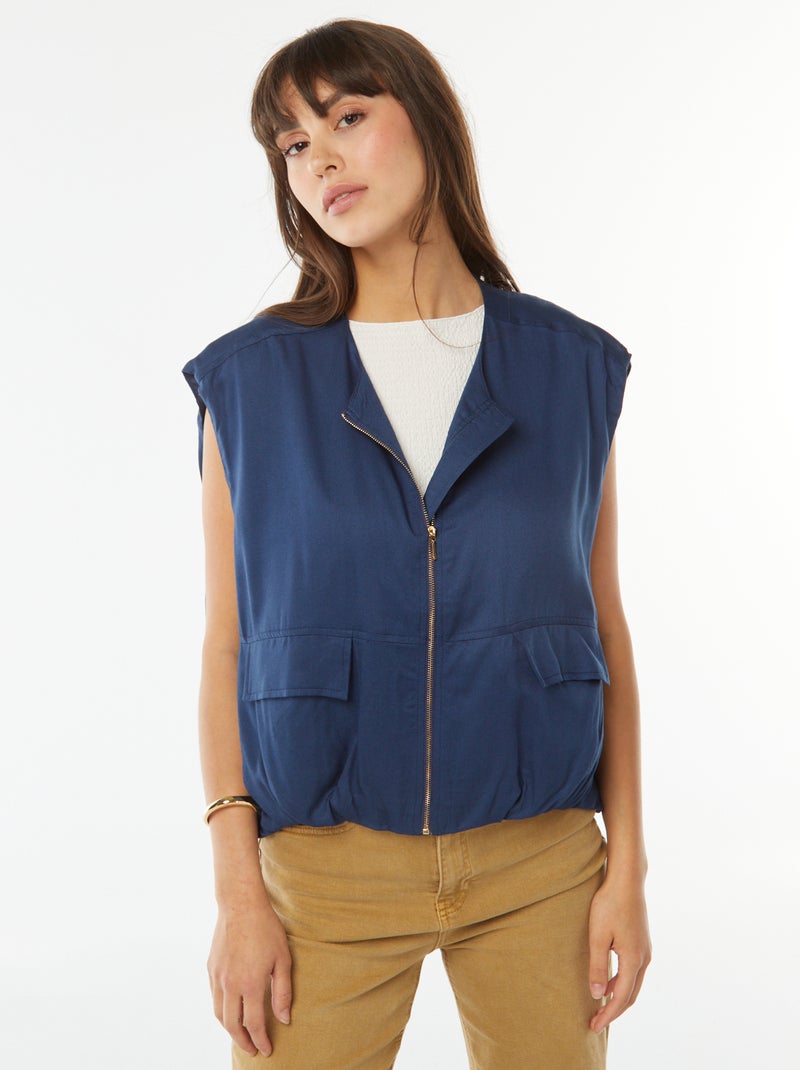 Giacca senza maniche satinata e con zip Blu - Kiabi