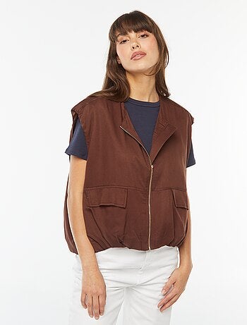 Giacca senza maniche satinata e con zip