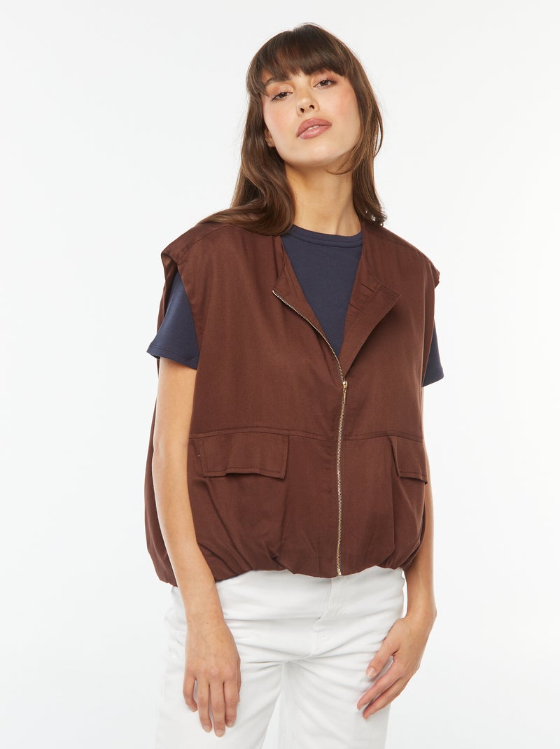 Giacca senza maniche satinata e con zip marrone - Kiabi