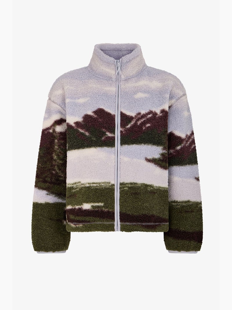 Giacca sherpa con stampa landscape e maniche lunghe penti Bianco Verde - Kiabi