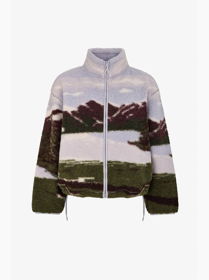Giacca sherpa con stampa landscape e maniche lunghe penti Bianco Verde - Kiabi