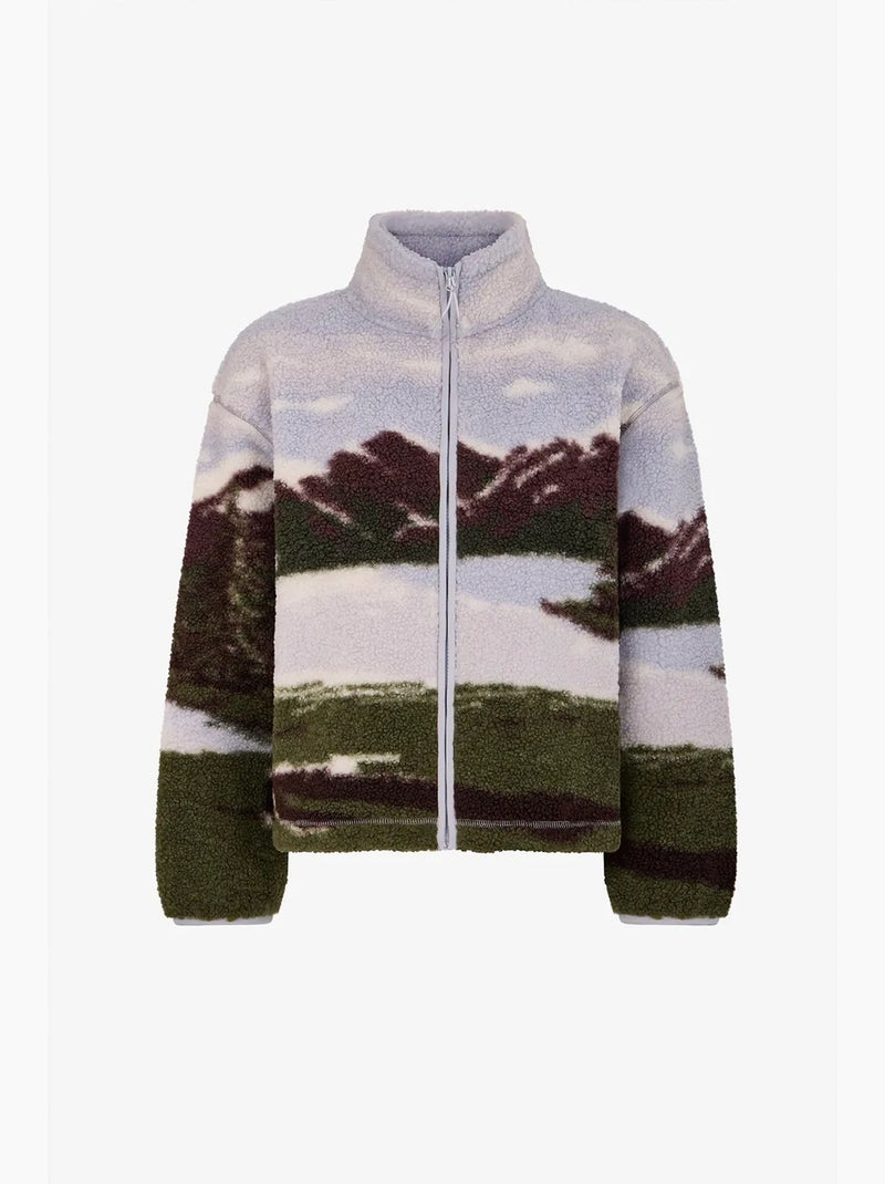 Giacca sherpa con stampa landscape e maniche lunghe penti Bianco Verde - Kiabi