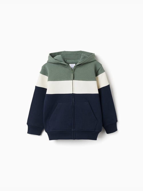 Giacca spazzolata con cappuccio con colour block - Kiabi
