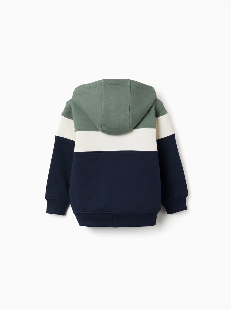 Giacca spazzolata con cappuccio con colour block Verde scuro - Kiabi