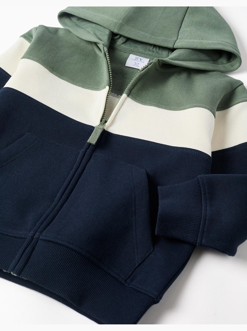 Giacca spazzolata con cappuccio con colour block Verde scuro - Kiabi