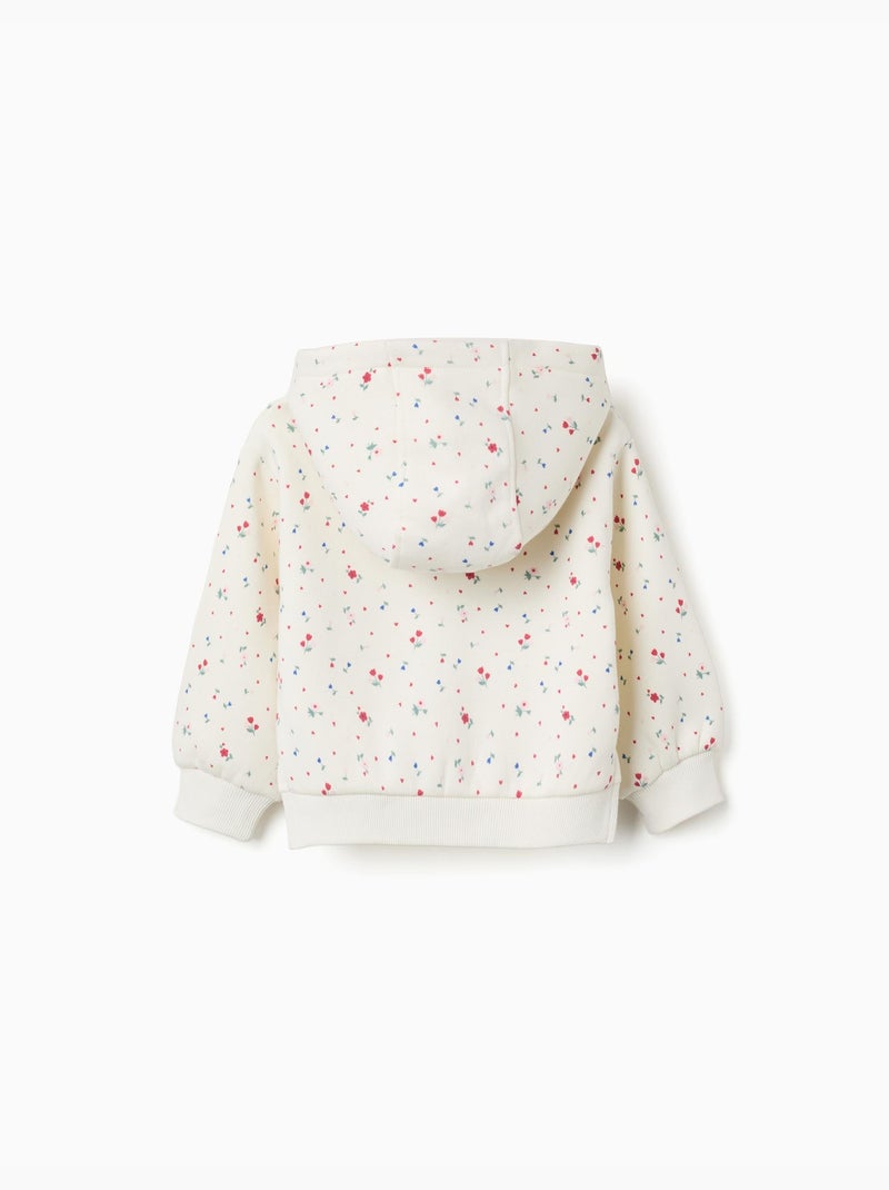 Giacca spazzolata con cappuccio con motivo floreale Bianco - Kiabi