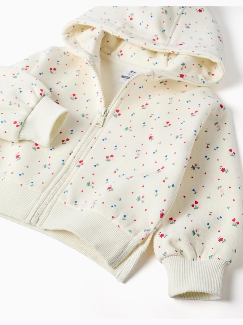 Giacca spazzolata con cappuccio con motivo floreale Bianco - Kiabi
