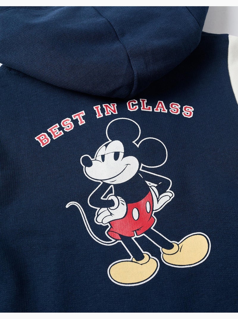Giacca spazzolata con cappuccio e stampe di mickey Blu scuro - Kiabi