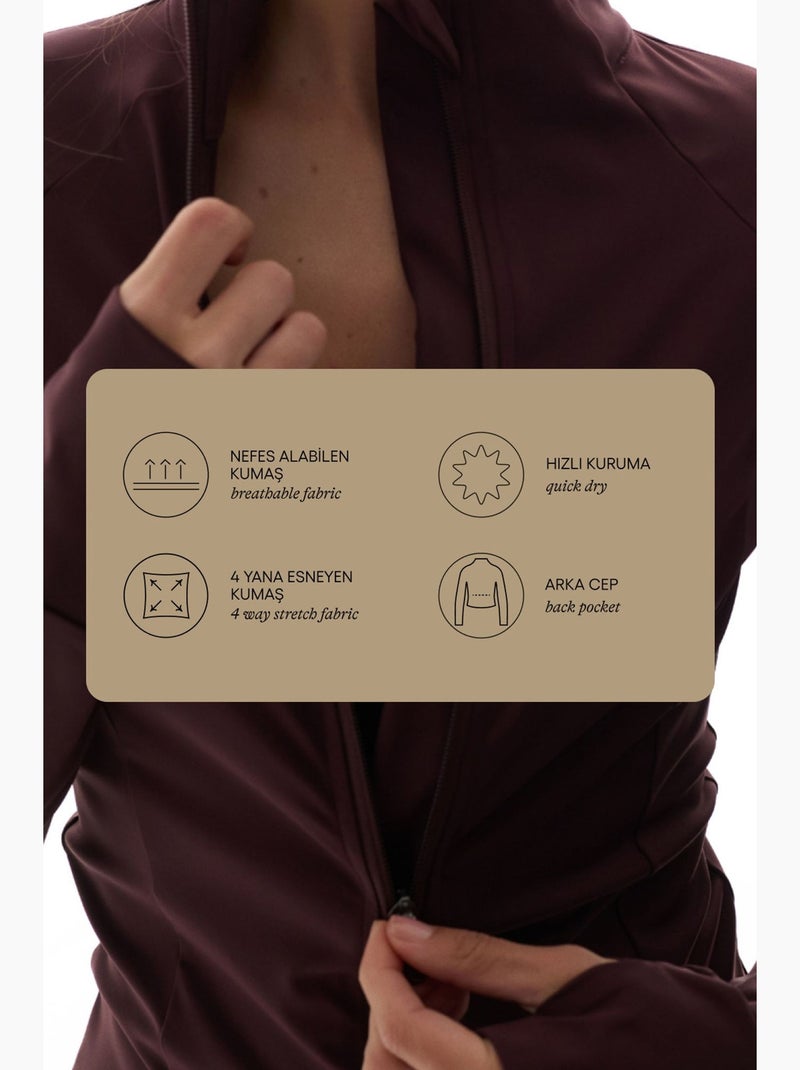 Giacca sportiva con dettaglio tasca, zip e maniche lunghe penti Rosso bordeaux - Kiabi