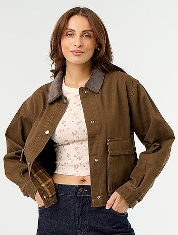 Giacca workwear in denim e collo in velluto