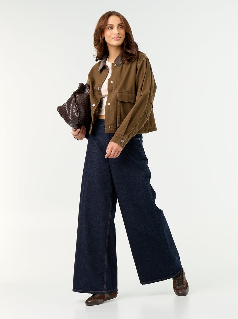 Giacca stile workwear in denim e collo in velluto Marrone - Kiabi