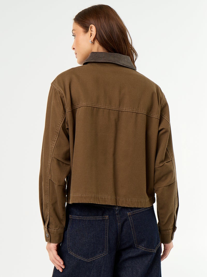 Giacca stile workwear in denim e collo in velluto Marrone - Kiabi