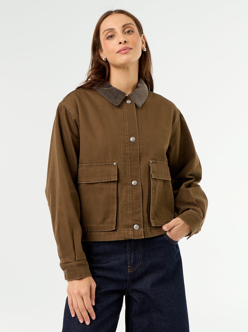 Giacca stile workwear in denim e collo in velluto Marrone - Kiabi