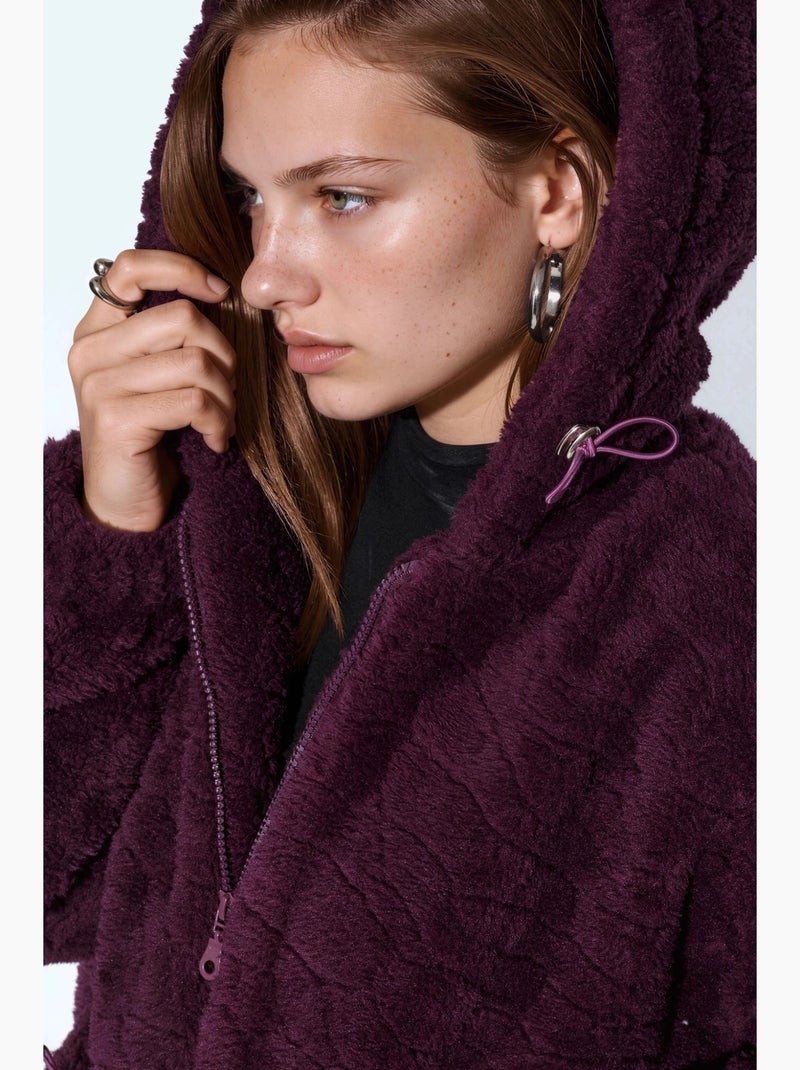 Giacca testurizzata con cappuccio oversize hiccup Viola melanzana - Kiabi