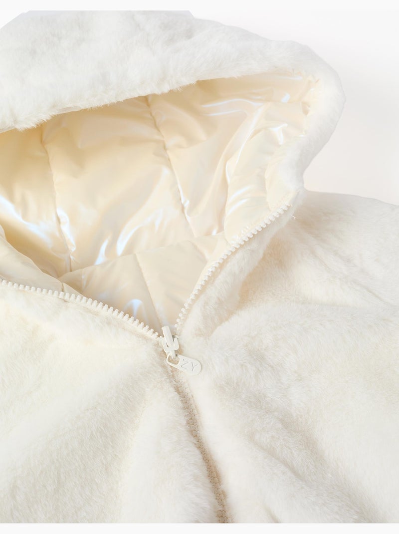 Giacca trapuntata reversibile con cappuccio e fodera in peluche Beige - Kiabi