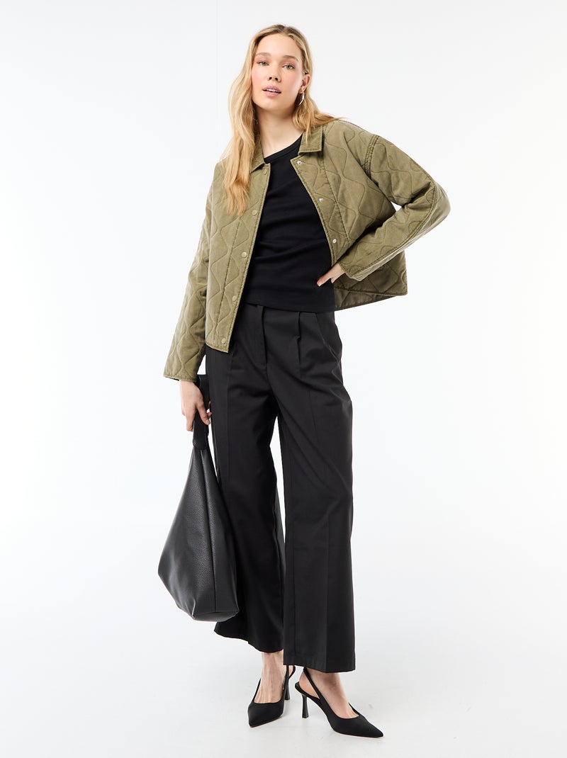 Giacca trapuntata tinta unita con colletto a camicia Kaki - Kiabi