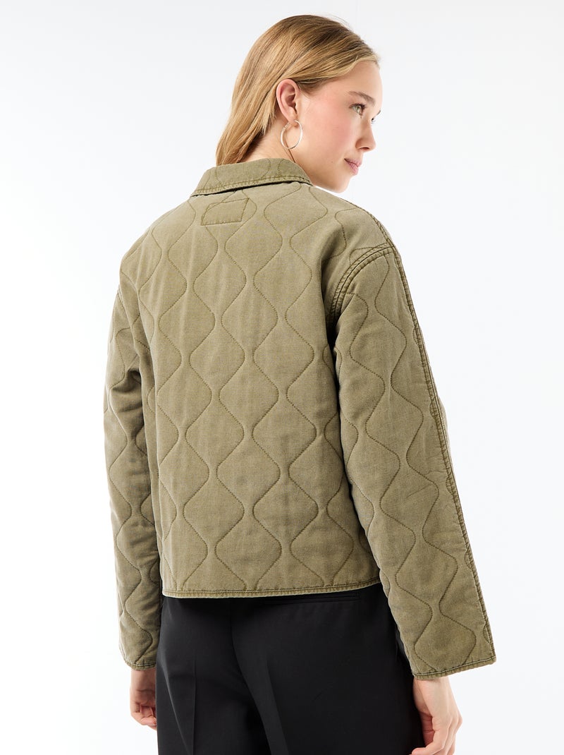 Giacca trapuntata tinta unita con colletto a camicia Kaki - Kiabi