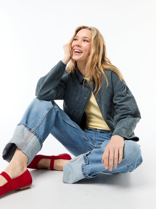 Giacca trapuntata tinta unita con colletto a camicia - Kiabi