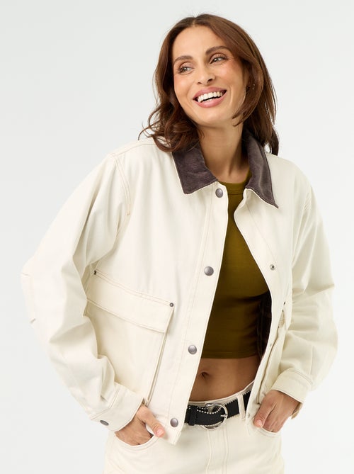 Giacca workwear in denim e collo in velluto - Kiabi Giacca workwear in denim e collo in velluto - Kiabi