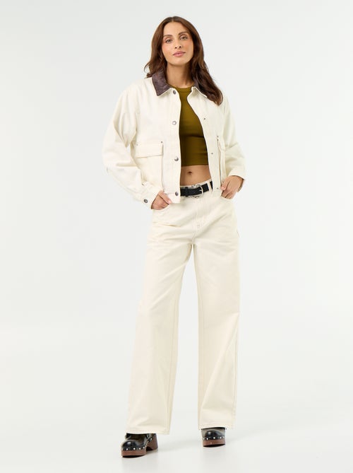 Giacca workwear in denim e collo in velluto - Kiabi Giacca workwear in denim e collo in velluto - Kiabi