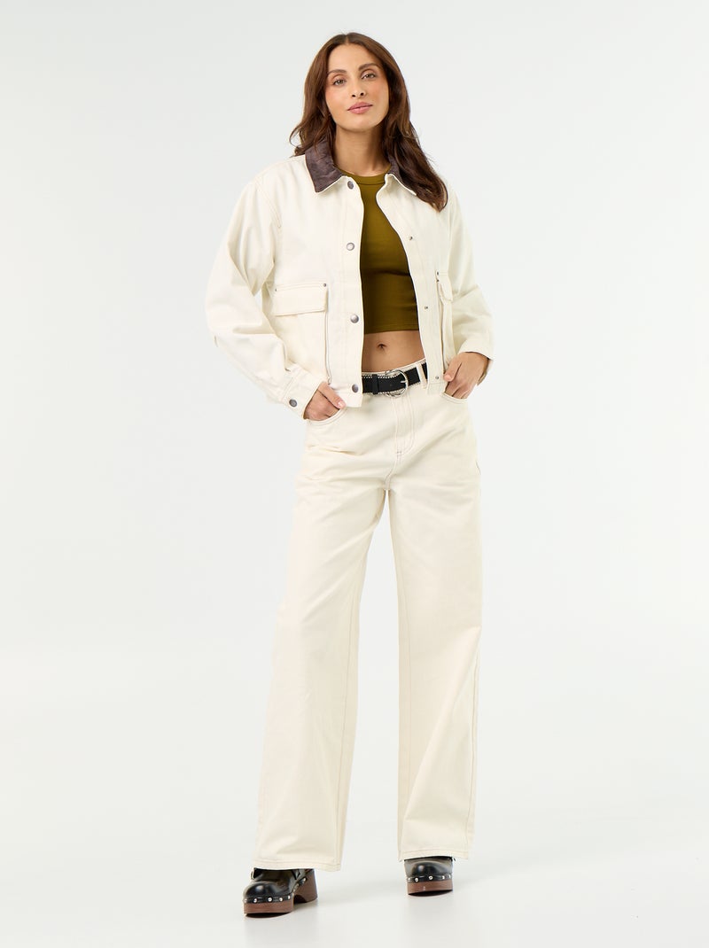 Giacca workwear in denim e collo in velluto Beige - Kiabi