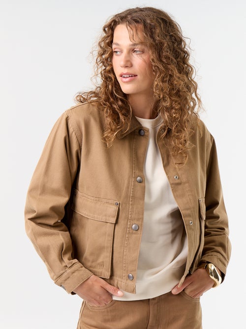 Giacca workwear in denim e collo in velluto - Kiabi