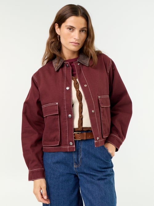 Giacca workwear in denim e collo in velluto - Kiabi