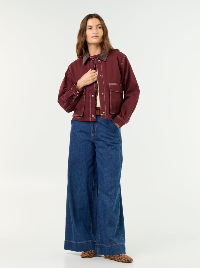 Giacca workwear in denim e collo in velluto Rosso - Kiabi