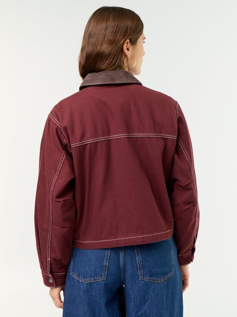 Giacca workwear in denim e collo in velluto Rosso - Kiabi