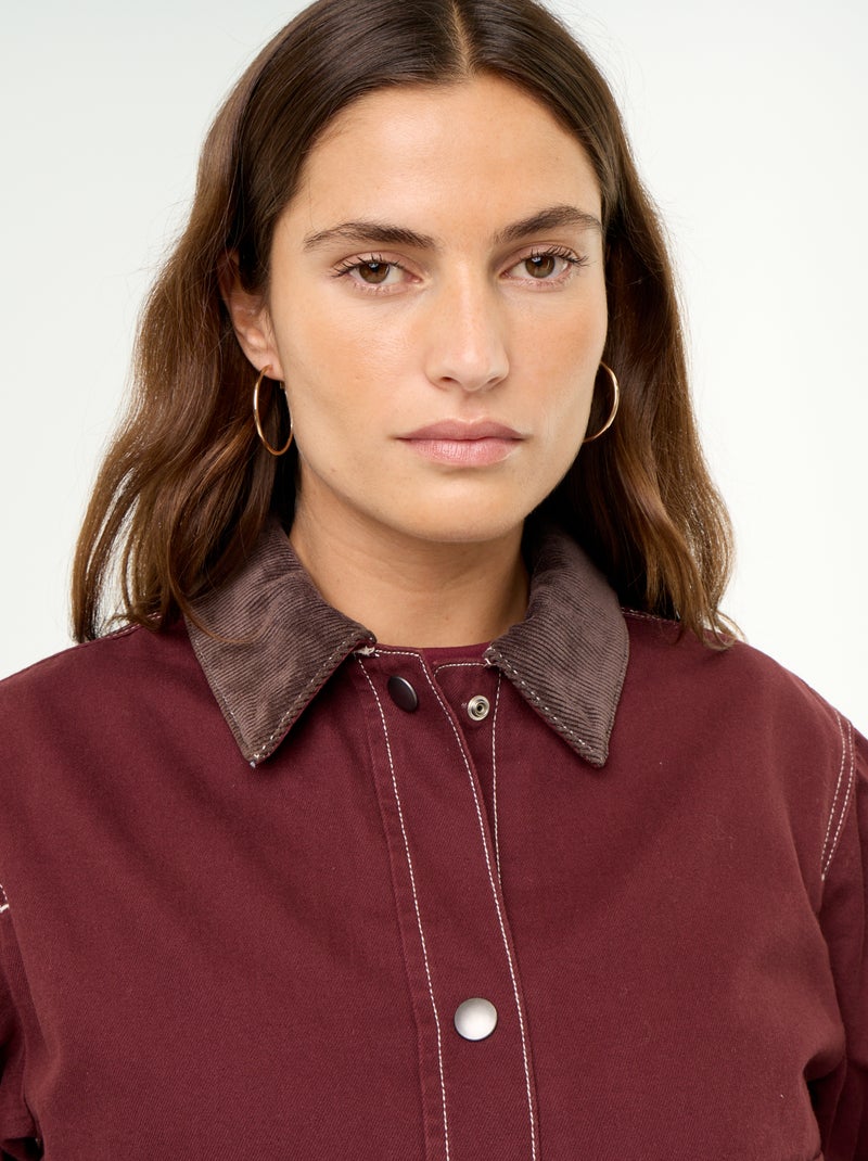 Giacca workwear in denim e collo in velluto Rosso - Kiabi