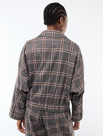 Giacca zippata a quadri con tasca applicata