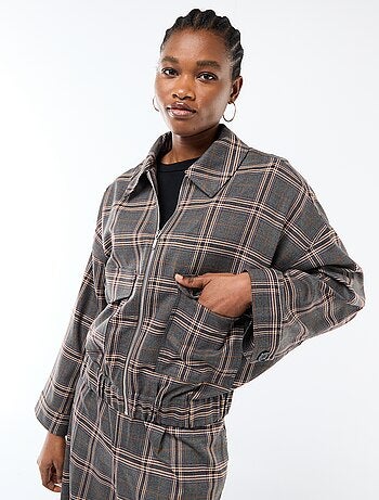 Giacca zippata a quadri con tasca applicata