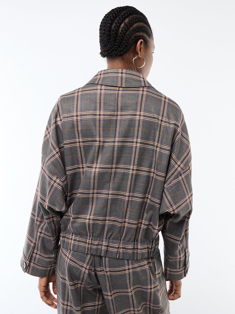 Giacca zippata a quadri con tasca applicata Grigio - Kiabi
