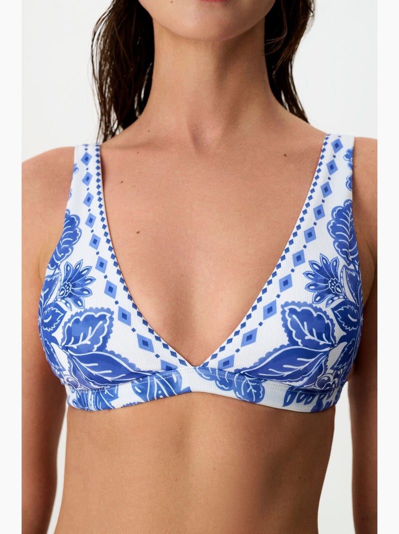 Giana top bikini con scollo a v profondo e floreale penti Bianco Blu - Kiabi