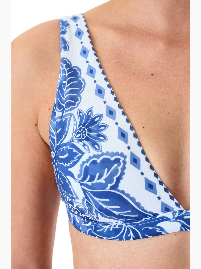 Giana top bikini con scollo a v profondo e floreale penti Bianco Blu - Kiabi